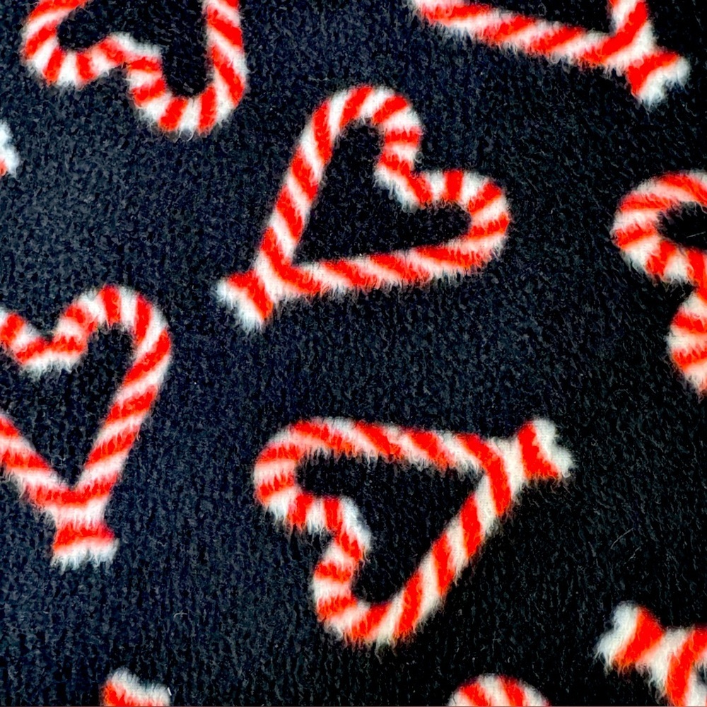 Sleep Chic Size Small Black Background Candy Cane Hearts Polyester Fleece Pants